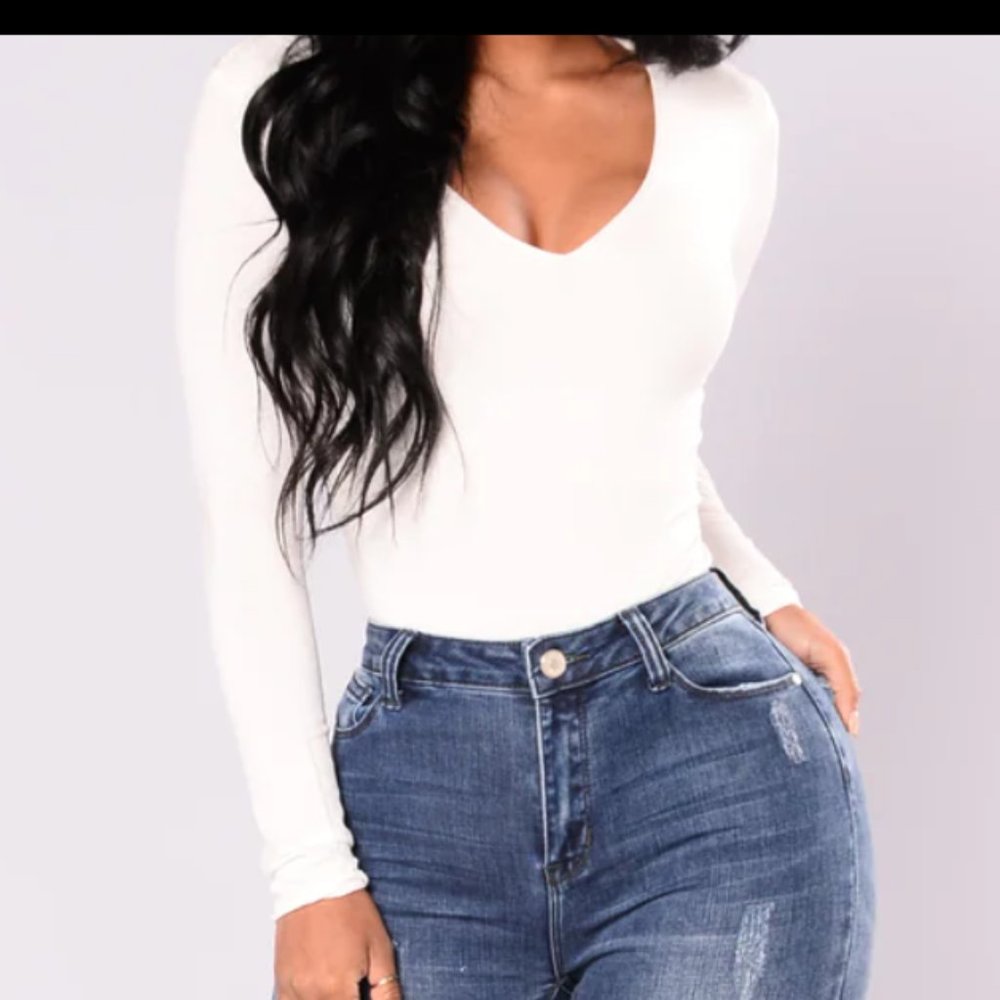 Long Sleeve Ivory V Neck